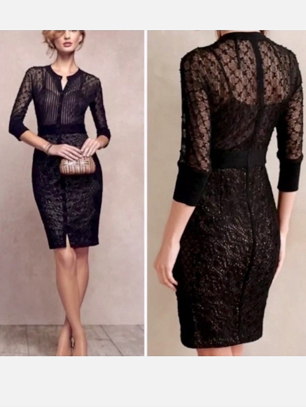 Beguile by Byron Lars Anthropologie Mona Sheath Crochet Overlay Dress Sz 4 Black